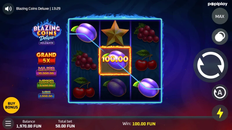 Blazing Coins Deluxe osnovna igra dobitak